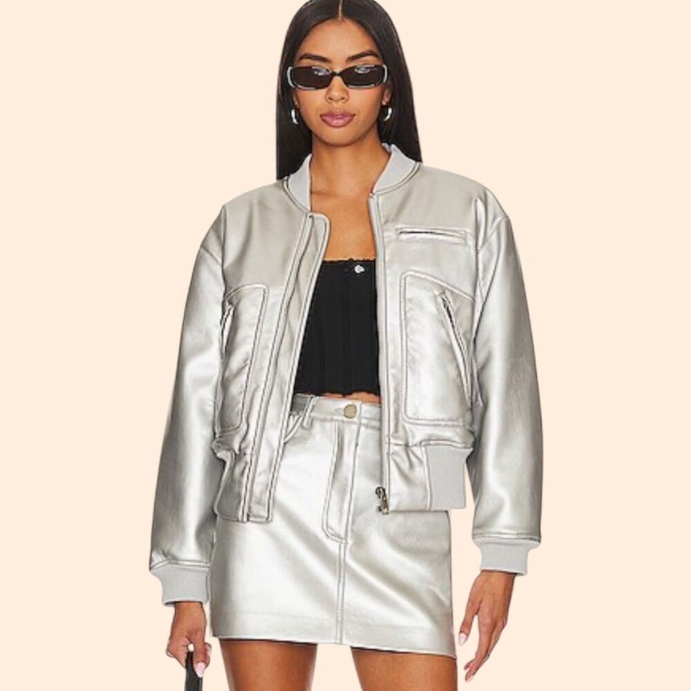 Apparis Chaz Faux Leather Bomber Skirt Set
